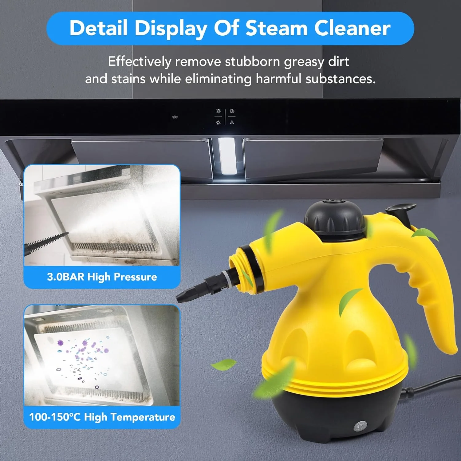Portable Handheld Steam Cleaner, 1000 W Multifunctional High Pressure Steam Cleaner,with 9 in 1 Accessories,for kitchen bathroom sofa Car window (yellow) thumbnail 6