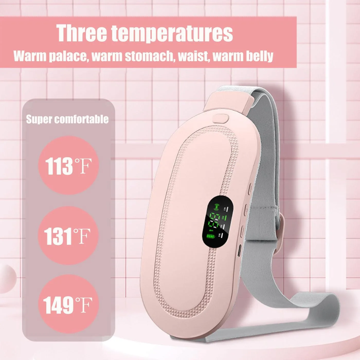 Heating Pad for Period Cramps, Three-Speed Adjustment，Portable Cordless Rechargeable Heating Pad for Menstrual Pain Relief Electric Heat Belt, Gifts for Her Women Girl Wife (Pink) thumbnail 4