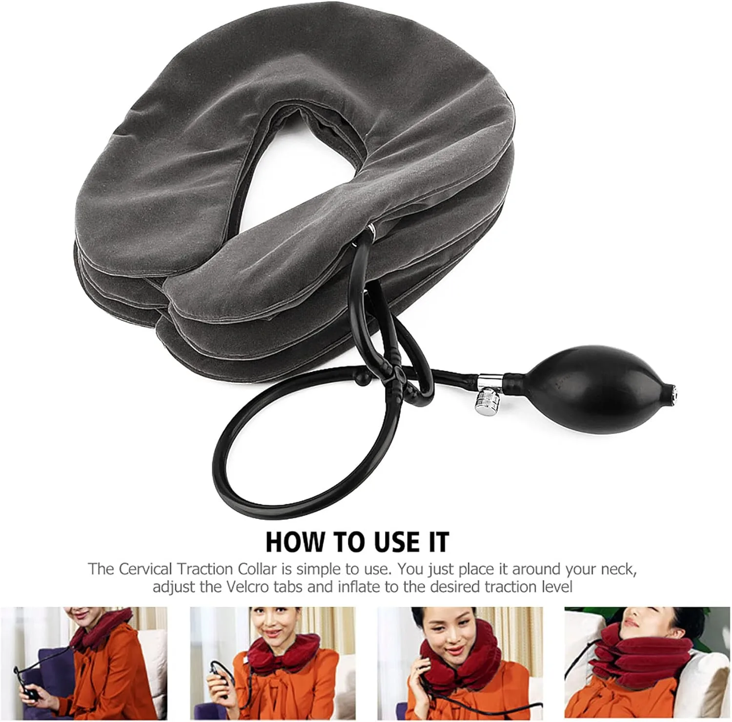Neck Traction Device Adjustable Inflatable Neck Support Pillow 3 Layers for Instant Neck Pain Relief and Spine Alignment At Home or Work thumbnail 5