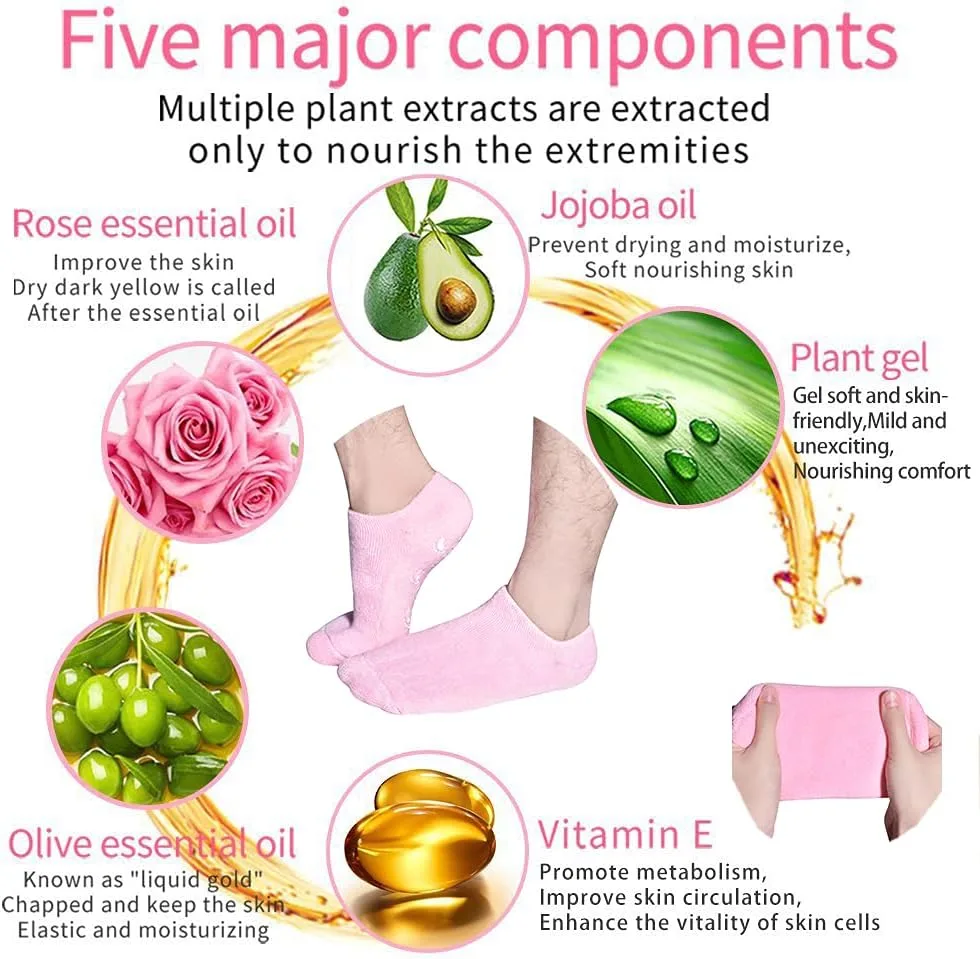 Moisturizing Socks, Gel Socks Soft Moisturizing Gel Socks, Gel Spa Socks for Repairing and Softening Dry Cracked Feet Skins, Gel Lining Infused with Essential Oils and Vitamins thumbnail 4