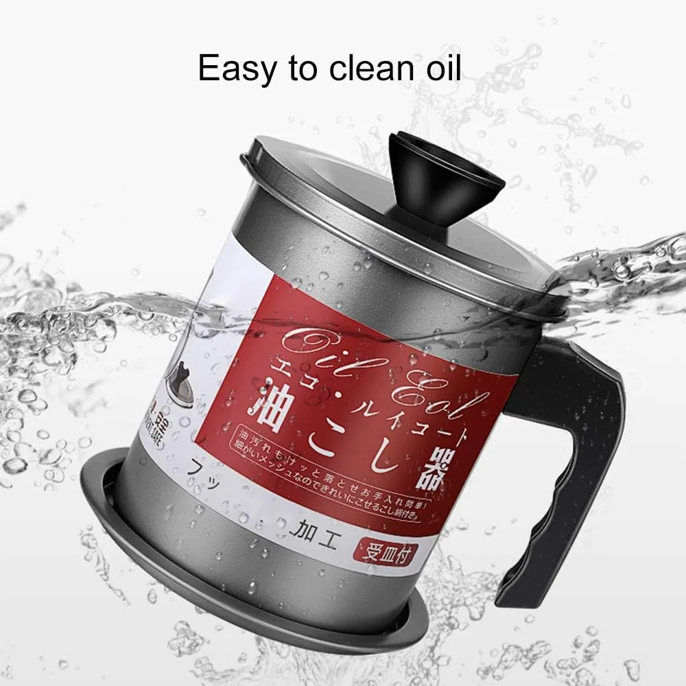 Oil Strainer Pot Grease Can, 1.4 L/1.7L Stainless Steel Container W/Fine Mesh DUSt-Proof Lid Non-Slip Plate Base Suitable Easy Grip Handle, For Storing Frying Cooking thumbnail 5