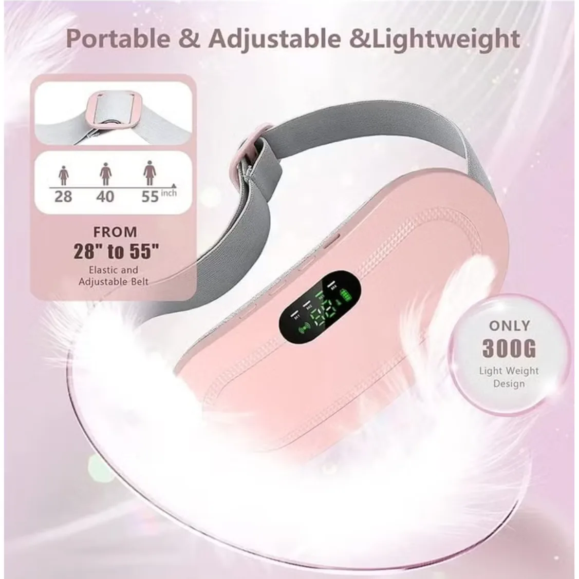 Portable Cordless Heating Pad for Period Cramps Relief, Rechargeable Electric Heat Belt with 3 Adjustable Heat Levels and 4 Vibration Modes, Perfect Gift for Women and Girls thumbnail 4