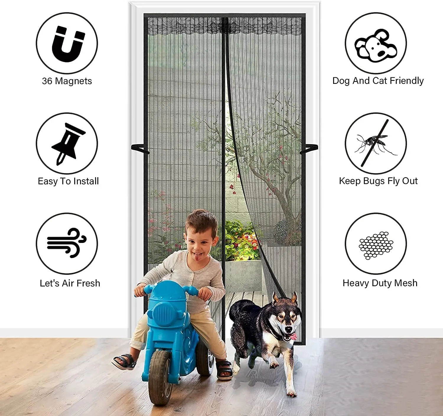 Magnetic Screen Door Fiberglass Easy Install Door Mesh Heavy Duty Mesh Curtain with Full Frame Hook & Loop thumbnail 5