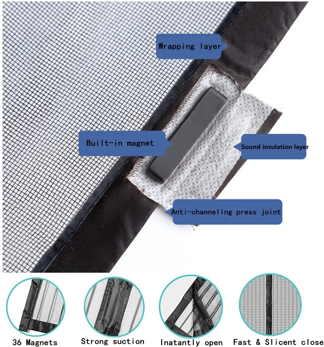 Magnetic Screen Door Fiberglass Easy Install Door Mesh Heavy Duty Mesh Curtain with Full Frame Hook & Loop thumbnail 4