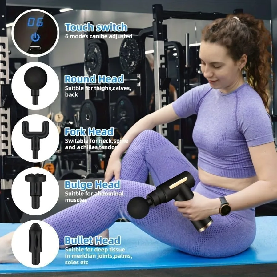 Cordless Deep Tissue Massage Gun – Grey Percussion Muscle Massager with Silent Brushless Motor, 5 Speeds, for Back Pain Relief & Athlete Recovery thumbnail 2
