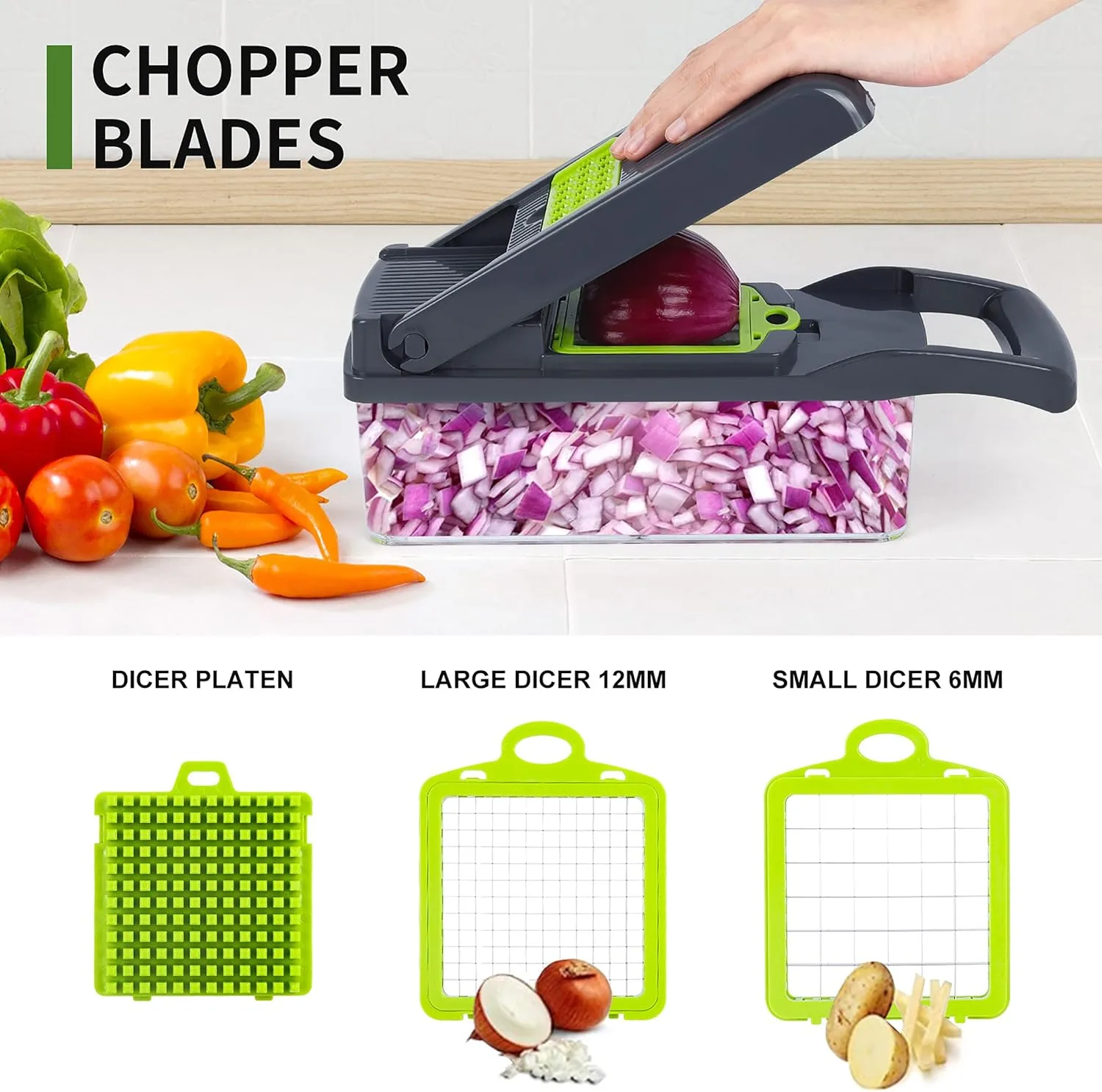 Vegetable Chopper, Onion Chopper, Mandolin Slicer,Pro 10 in 1professional food Choppermultifunctional Vegetable Chopper and Slicer, Dicing Machine, AdjustableVegetable Cutter With Container thumbnail 6