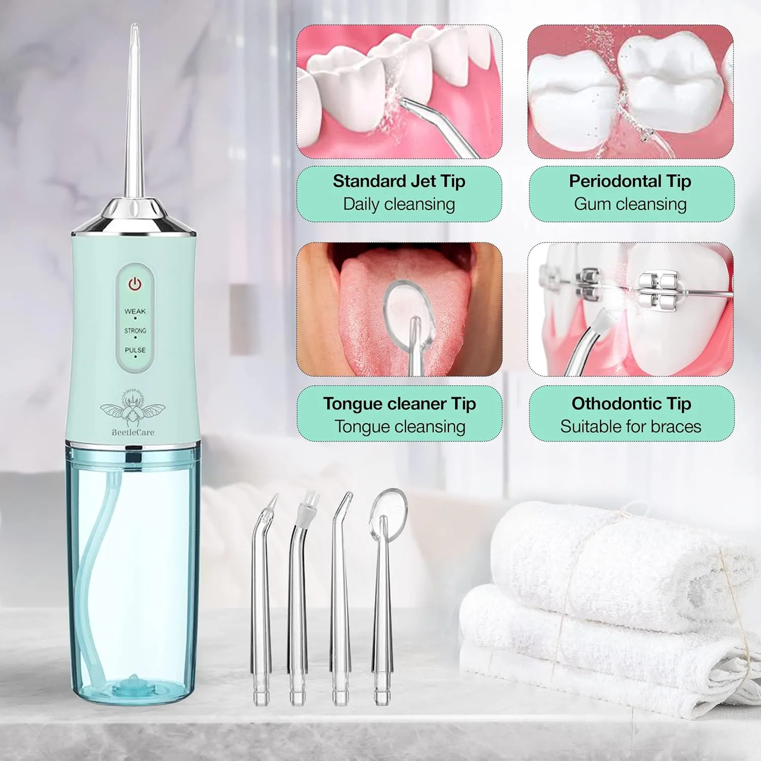Cordless Dental Oral Irrigator With 4 Nozzle Tips and 3 Different Water Pressure Modes thumbnail 6